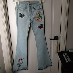 Boho Festival Flare Raw hem Floral jeans size 3